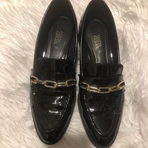 Black patent leather Zara loafers
